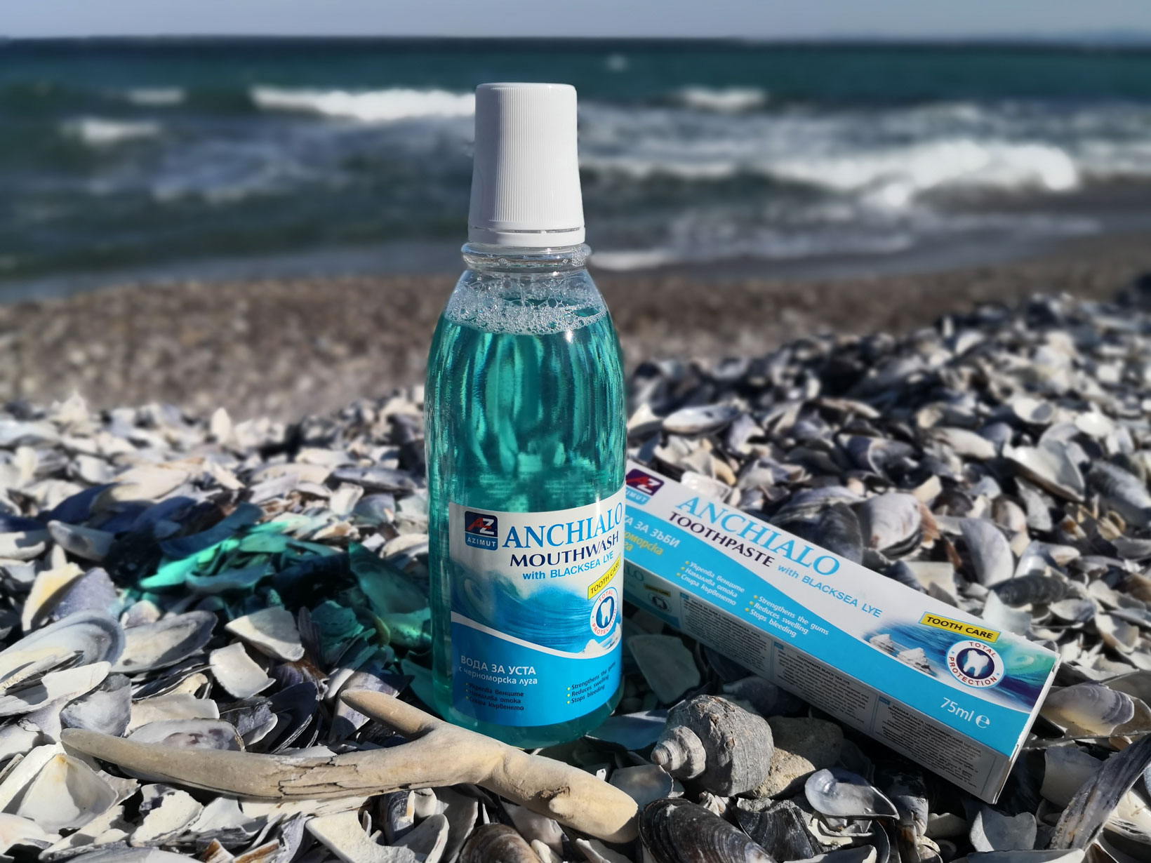 ПАСТА ЗА ЗЪБИ ANCHIALO, 75 мл и Вода за уста с черноморска луга ANCHIALO, 500 мл