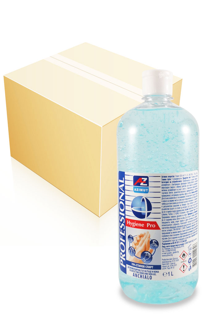 ДЕЗИНФЕКТАНТ - ДЕЗИНФЕКЦИРАЩ ГЕЛ ЗА РЪЦЕ И КОЖА ANCHIALO / DISINFECTING HAND AND SKIN GEL ANCHIALO / ГЕЛ ЗА ДЪЛБОKО ПОЧИСТВАНЕ НА РЪЦЕ ANCHIALO / HAND GEL FOR DEEP CLEANING ANCHIALO, Кашон с 12 х 1000 МЛ, 70% ЕТИЛОВ СПИРТ, БИОЦИД, ЕФЕКТИВЕН СРЕЩУ COVID-19