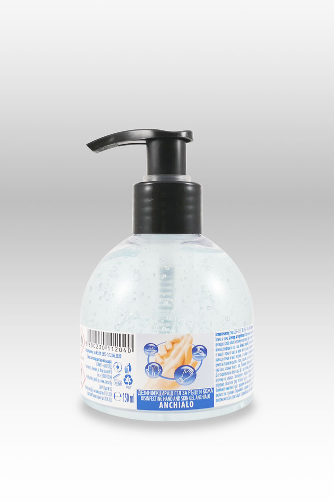 ДЕЗИНФЕКТАНТ - ДЕЗИНФЕКЦИРАЩ ГЕЛ ЗА РЪЦЕ И КОЖА ANCHIALO / DISINFECTING HAND AND SKIN GEL ANCHIALO / ГЕЛ ЗА ДЪЛБОKО ПОЧИСТВАНЕ НА РЪЦЕ ANCHIALO / HAND GEL FOR DEEP CLEANING ANCHIALO, 150 МЛ, 70% ЕТИЛОВ СПИРТ, БИОЦИД, ЕФЕКТИВЕН СРЕЩУ COVID-19