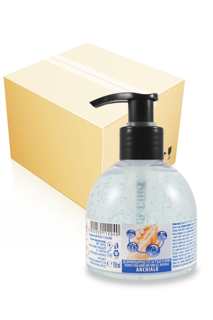 ДЕЗИНФЕКТАНТ - ДЕЗИНФЕКЦИРАЩ ГЕЛ ЗА РЪЦЕ И КОЖА ANCHIALO / DISINFECTING HAND AND SKIN GEL ANCHIALO / ГЕЛ ЗА ДЪЛБОKО ПОЧИСТВАНЕ НА РЪЦЕ ANCHIALO / HAND GEL FOR DEEP CLEANING ANCHIALO, Кашон с 20 х 150 МЛ, 70% ЕТИЛОВ СПИРТ, БИОЦИД, ЕФЕКТИВЕН СРЕЩУ COVID-19