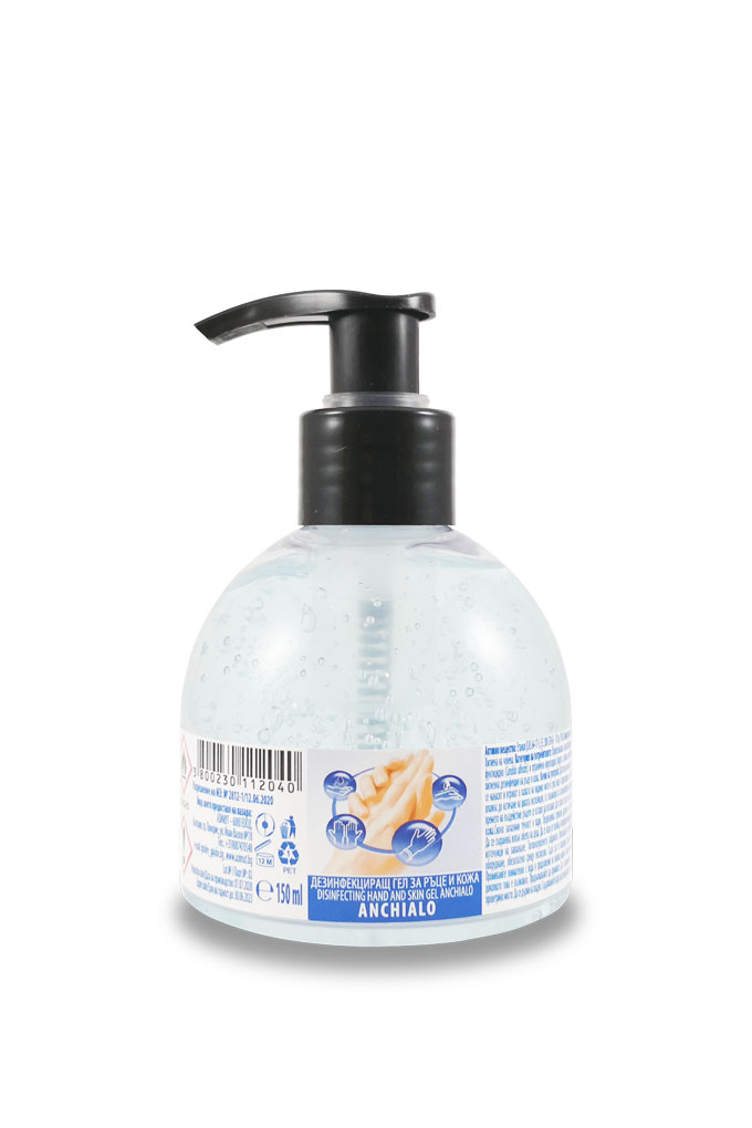 ДЕЗИНФЕКТАНТ - ДЕЗИНФЕКЦИРАЩ ГЕЛ ЗА РЪЦЕ И КОЖА ANCHIALO / DISINFECTING HAND AND SKIN GEL ANCHIALO / ГЕЛ ЗА ДЪЛБОKО ПОЧИСТВАНЕ НА РЪЦЕ ANCHIALO / HAND GEL FOR DEEP CLEANING ANCHIALO, 150 МЛ, 70% ЕТИЛОВ СПИРТ, БИОЦИД, ЕФЕКТИВЕН СРЕЩУ COVID-19
